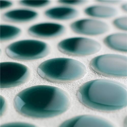 SomerTile - Hudson Penny Round Gloss Mosaic - Emerald Close View