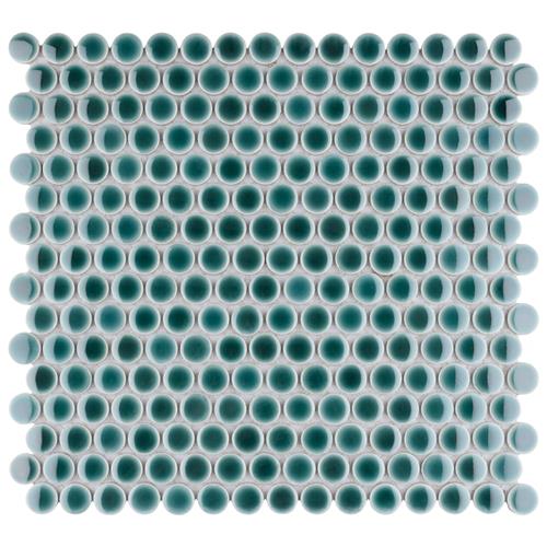 SomerTile - Hudson Penny Round Gloss Mosaic - Emerald