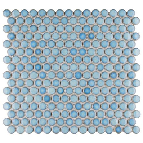 SomerTile - Hudson Penny Round Gloss Mosaic - Marine