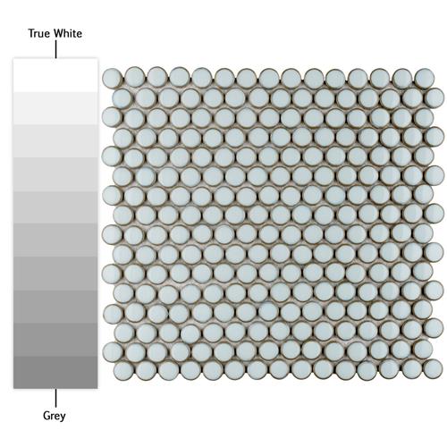 SomerTile - Hudson Penny Round Gloss Mosaic - Silk White Grey Scale