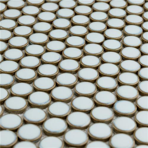 SomerTile - Hudson Penny Round Gloss Mosaic - Silk White Close View