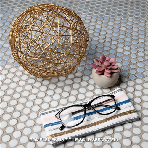 SomerTile - Hudson Penny Round Gloss Mosaic - Silk White Installed