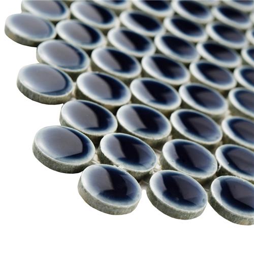 SomerTile - Hudson Penny Round Gloss Mosaic - Noir Close View