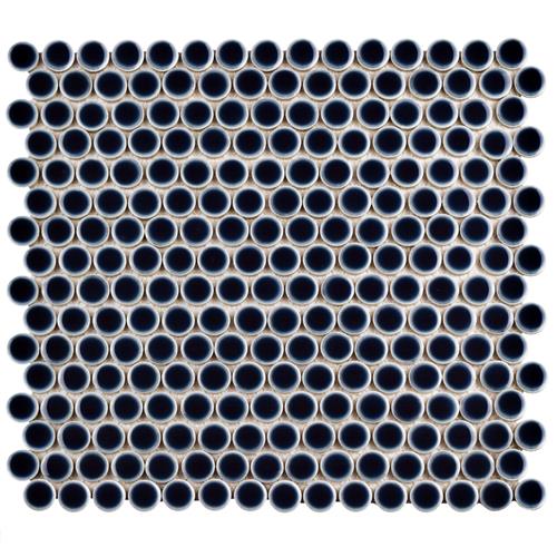 SomerTile - Hudson Penny Round Gloss Mosaic - Noir