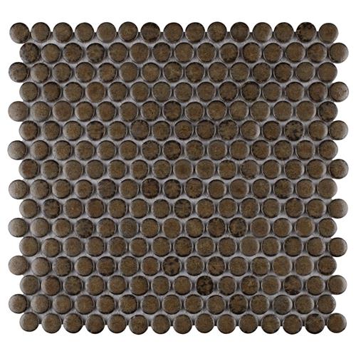 SomerTile - Hudson Penny Round Gloss Mosaic - Brownstone