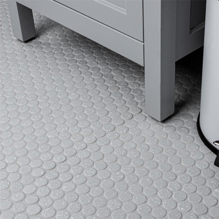 SomerTile - Hudson Penny Round Gloss Mosaic - Crystalline Grey Floor Install