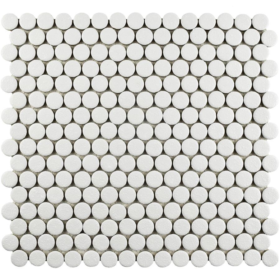 SomerTile - Hudson Penny Round Gloss Mosaic - Crystalline White