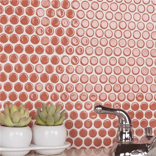 SomerTile - Hudson Penny Round Gloss Mosaic - Vermilio