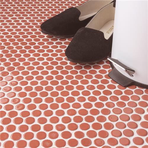 SomerTile - Hudson Penny Round Gloss Mosaic - Vermilio Floor Install