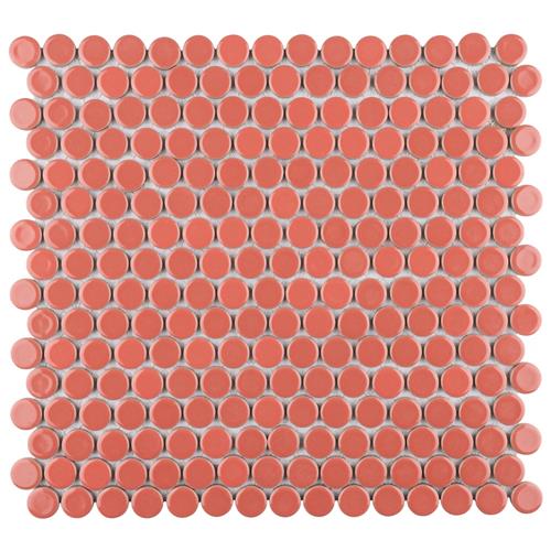 SomerTile - Hudson Penny Round Gloss Mosaic - Vermilio