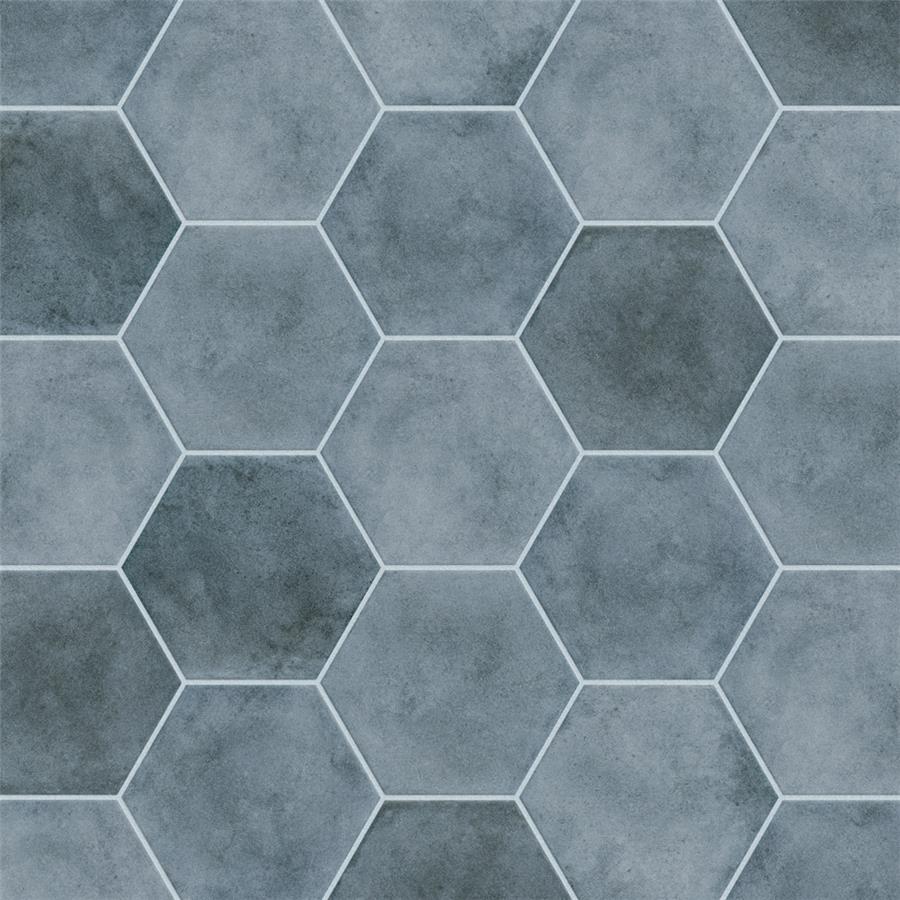 SomerTile - Matter Hexagon 7&quot; x 9&quot; Porcelain Tile - Blue White Grout