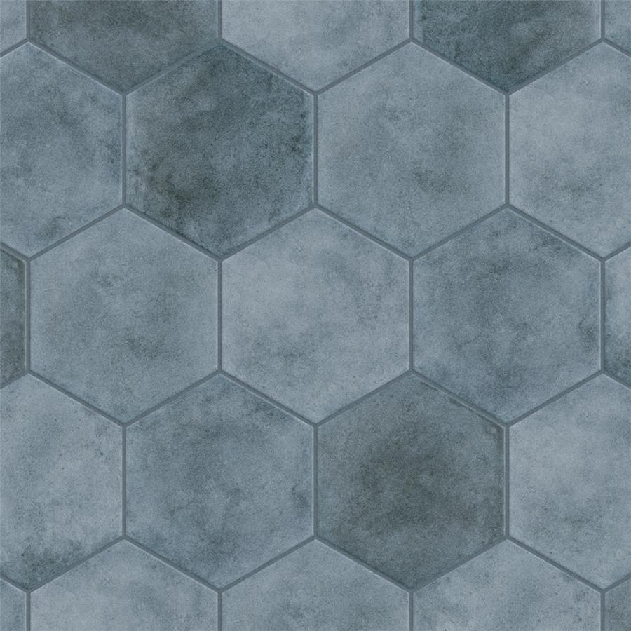 SomerTile - Matter Hexagon 7&quot; x 9&quot; Porcelain Tile - Blue Dark Grout