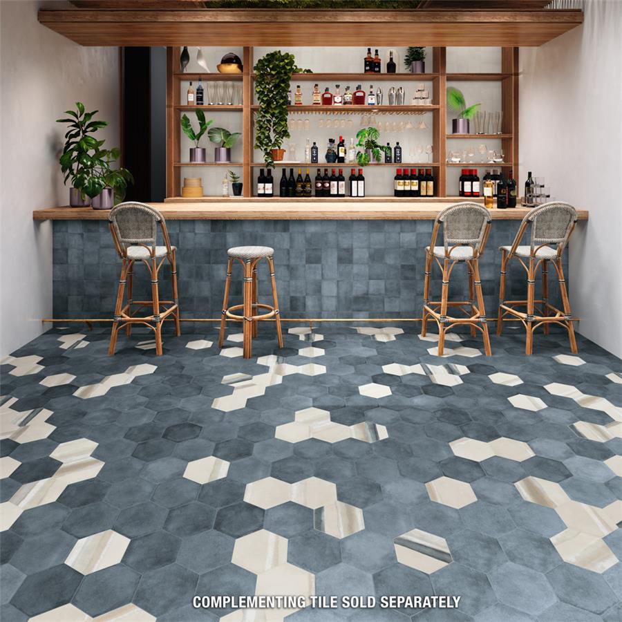 SomerTile - Matter Hexagon 7&quot; x 9&quot; Porcelain Tile - Bone Blue Room Scene