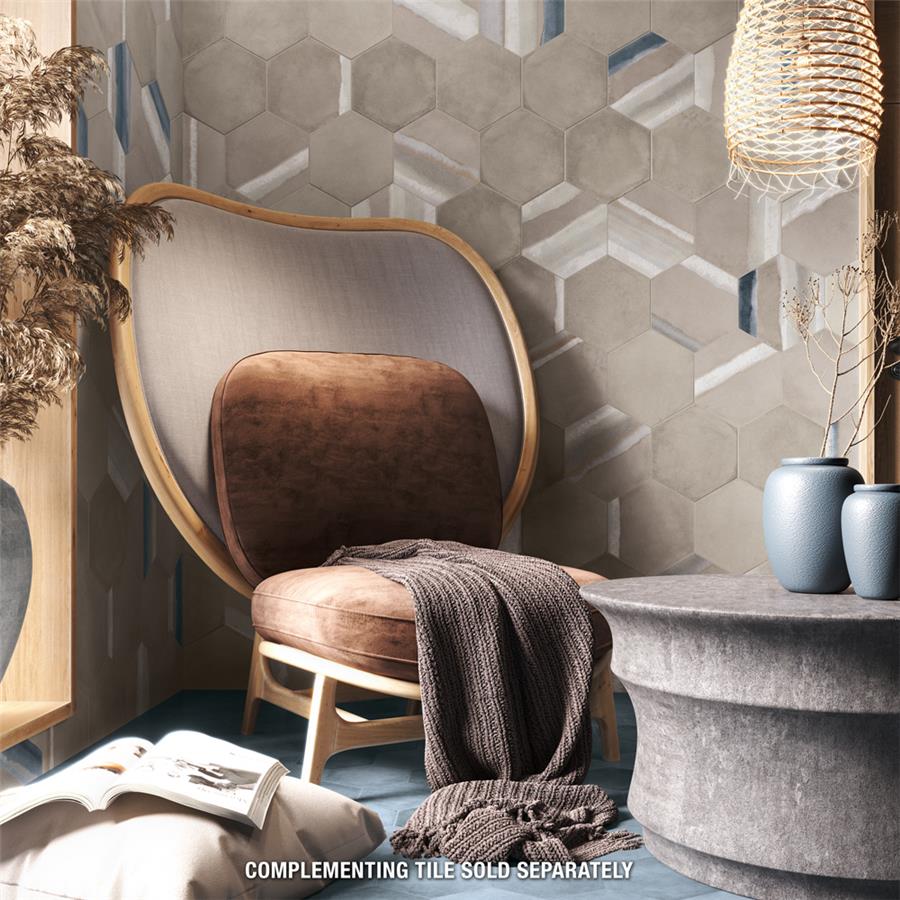 SomerTile - Matter Hexagon 7&quot; x 9&quot; Porcelain Tile - Taupe Blue Room Scene