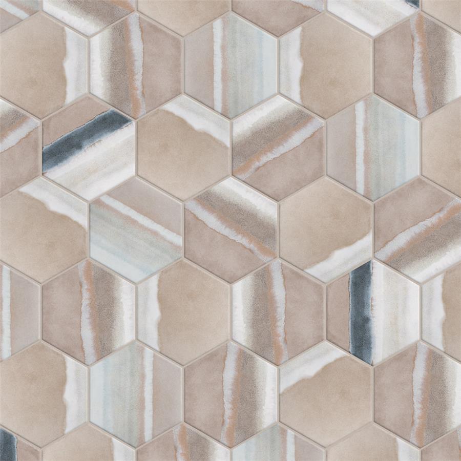 SomerTile - Matter Hexagon 7&quot; x 9&quot; Porcelain Tile - Taupe Blue