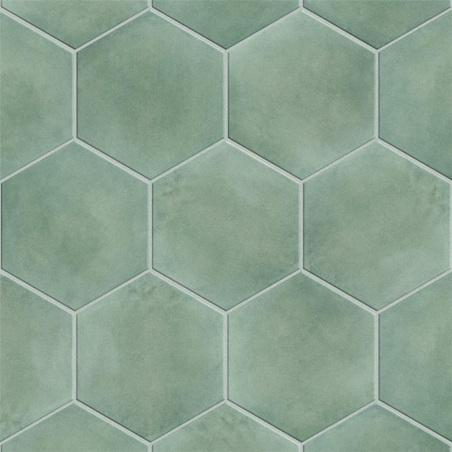SomerTile - Matter Hexagon 7&quot; x 9&quot; Porcelain Tile - Green Dark Grout