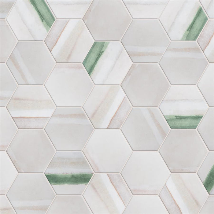 SomerTile - Matter Hexagon 7" x 9" Porcelain Tile - Bone Green