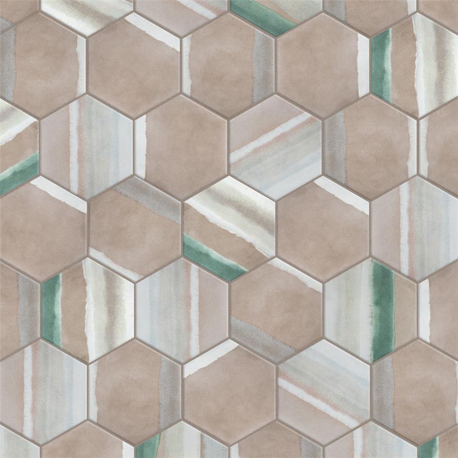 SomerTile - Matter Hexagon 7" x 9" Porcelain Tile - Taupe Green