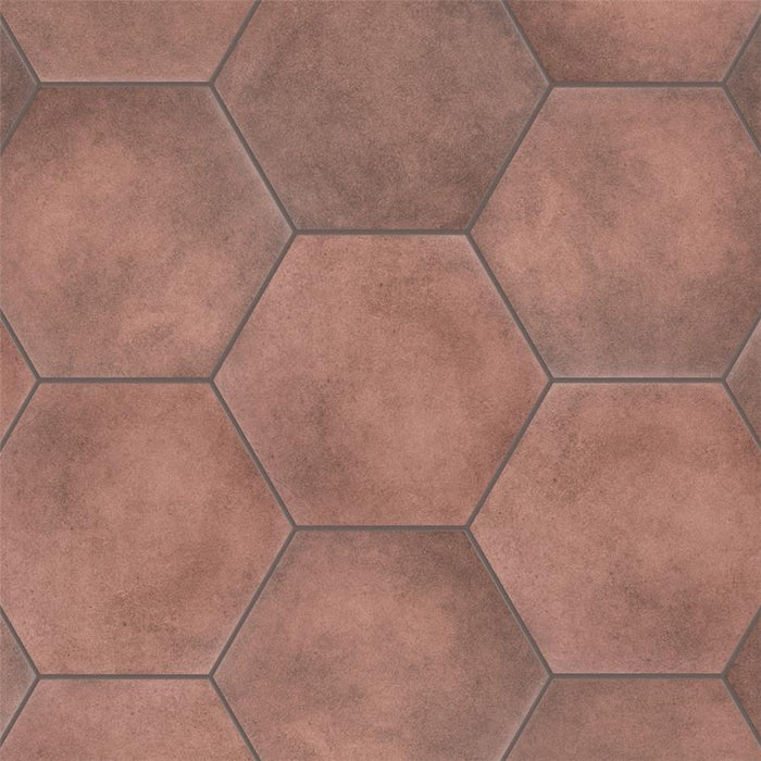 SomerTile - Matter Hexagon 7" x 9" Porcelain Tile - Red Dark Grout