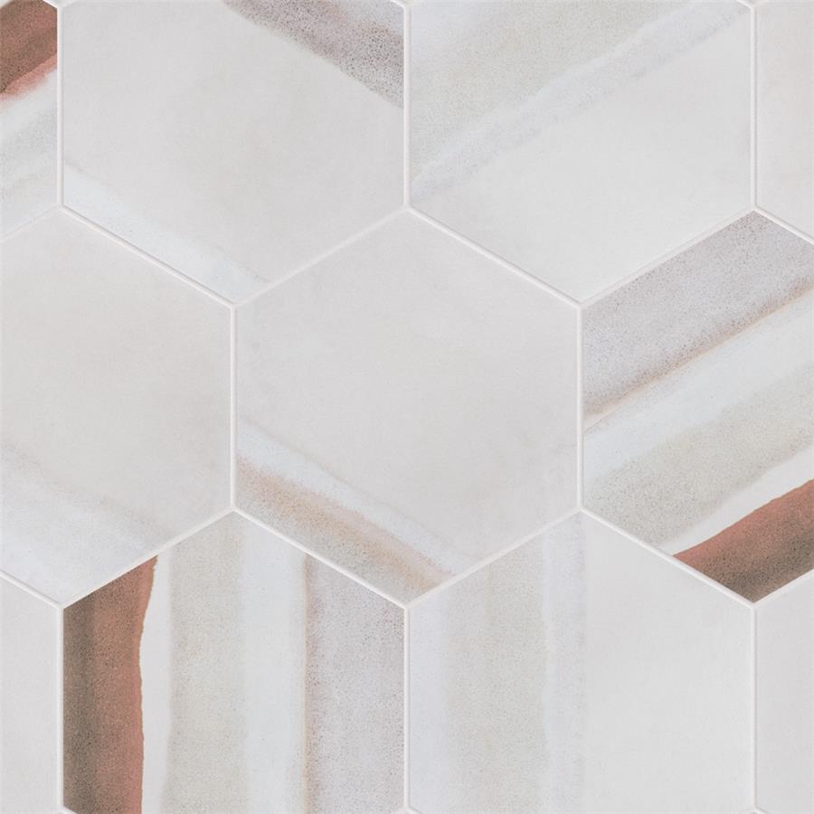 SomerTile - Matter Hexagon 7&quot; x 9&quot; Porcelain Tile - Bone Red White Grout
