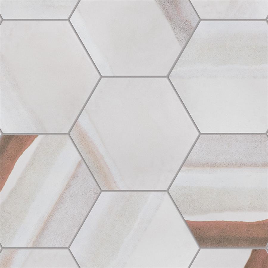 SomerTile - Matter Hexagon 7&quot; x 9&quot; Porcelain Tile - Bone Red Dark Grout