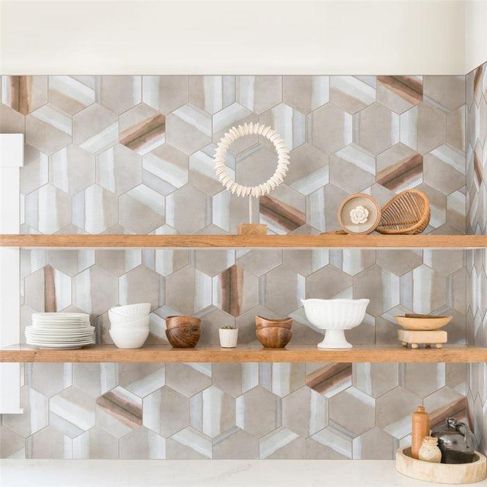 SomerTile - Matter Hexagon 7" x 9" Porcelain Tile - Taupe Red Installed