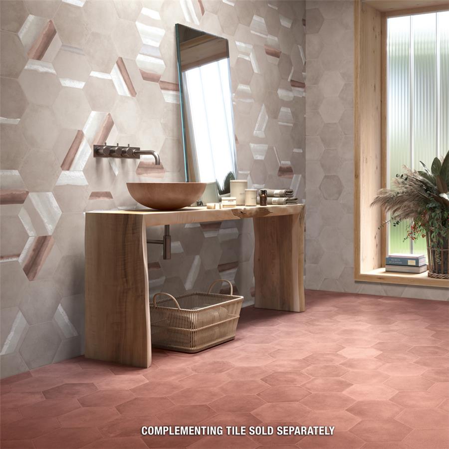 SomerTile - Matter Hexagon 7&quot; x 9&quot; Porcelain Tile - Taupe Red Wall Install