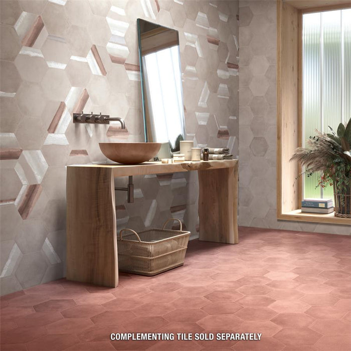 SomerTile - Matter Hexagon 7" x 9" Porcelain Tile - Taupe Red Wall Install