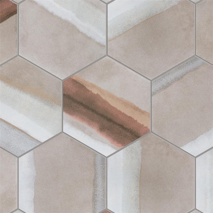 SomerTile - Matter Hexagon 7" x 9" Porcelain Tile - Taupe Red Dark Grout