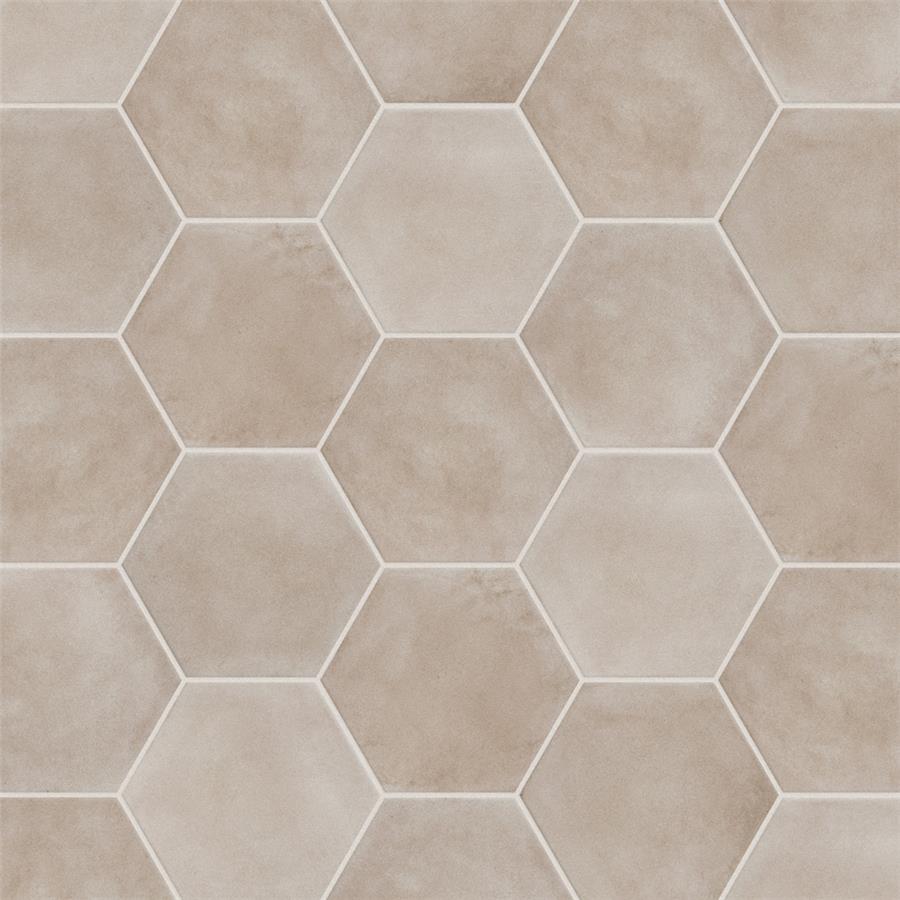 SomerTile - Matter Hexagon 7&quot; x 9&quot; Porcelain Tile - Taupe White Grout