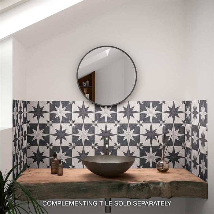 SomerTile - Compass Star 8" x 8" Porcelain Tile - Lava Stone Wall Install