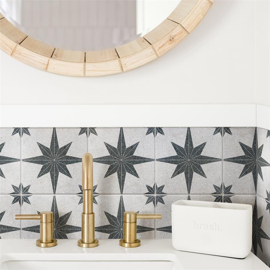 SomerTile - Compass Star 8&quot; x 8&quot; Porcelain Tile - White Stone Bathroom Install
