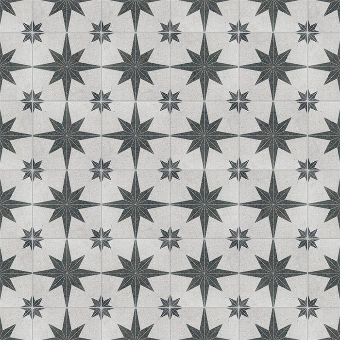 SomerTile - Compass Star 8" x 8" Porcelain Tile - White Stone Variation View