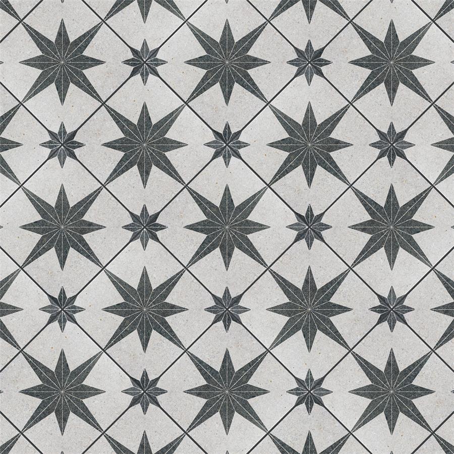 SomerTile - Compass Star 8&quot; x 8&quot; Porcelain Tile - White Stone Angled Install