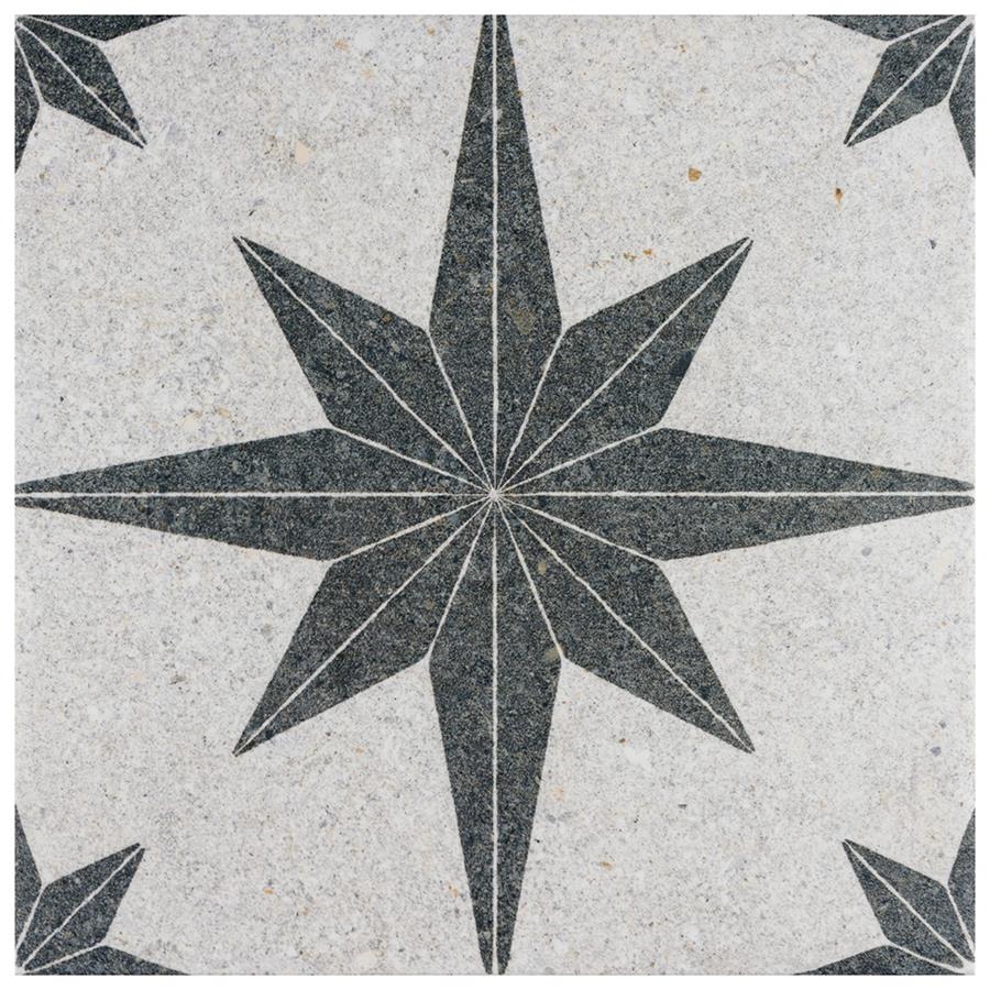 SomerTile - Compass Star 8" x 8" Porcelain Tile - White Stone