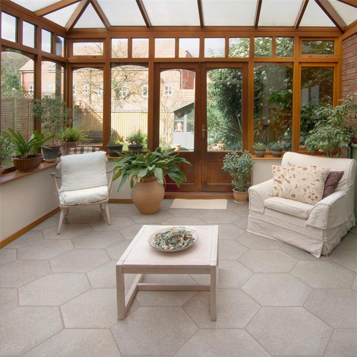 SomerTile - Palazzo Hexagon Porcelain Tile - Luce Variation Installed