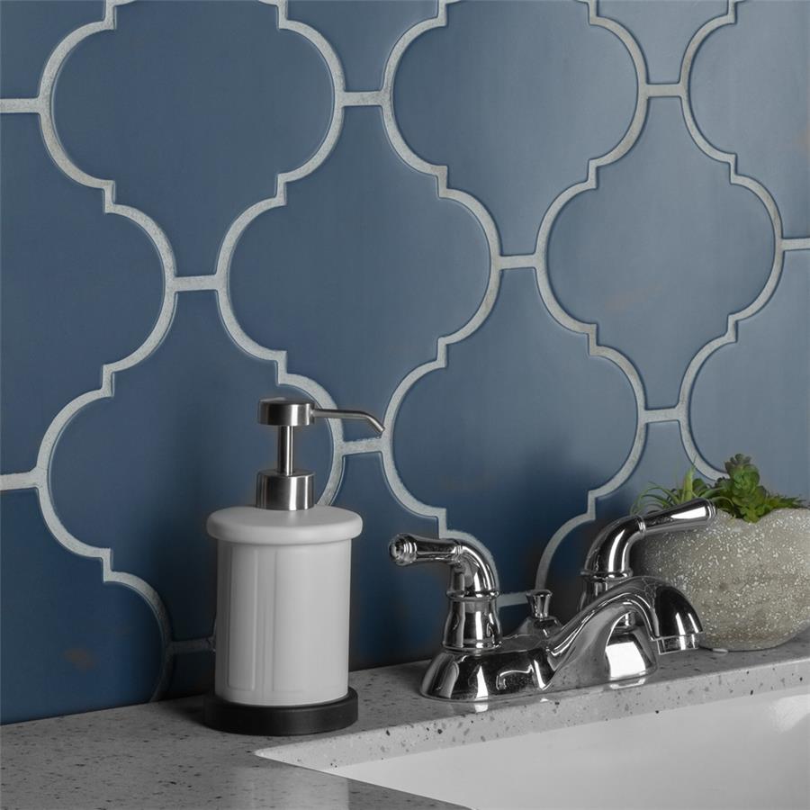 SomerTile - Provenzale Lantern Porcelain Tile - Dark Blue Wall Install
