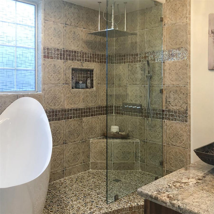 SomerTile - Saja 13" x 13" Floor & Wall Tile  - Blanco Shower Install