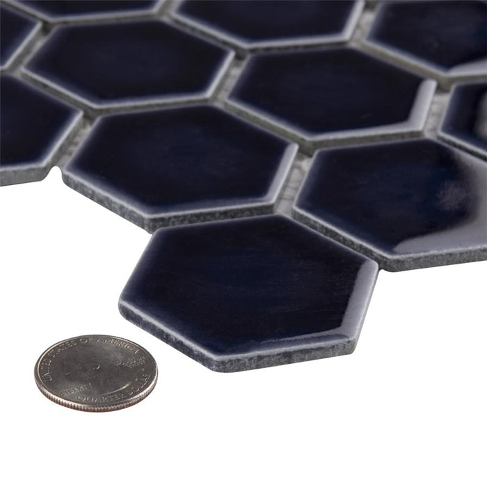 SomerTile - Hudson Due 2" Hex Mosaic - Smoky Blue Close 