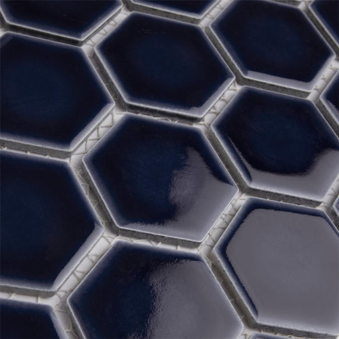 SomerTile - Hudson Due 2" Hex Mosaic - Smoky Blue Close View