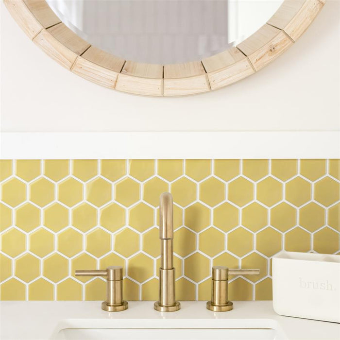SomerTile - Hudson Due 2" Hex Mosaic - Vintage Yellow Installed