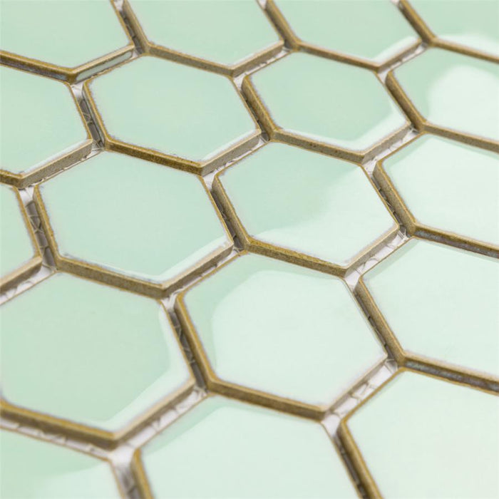 SomerTile - Hudson Due 2" Hex Mosaic - Light Green Close View
