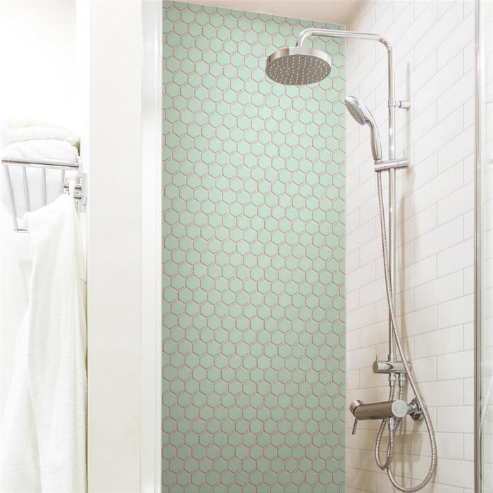 SomerTile - Hudson Due 2" Hex Mosaic - Light Green Installed