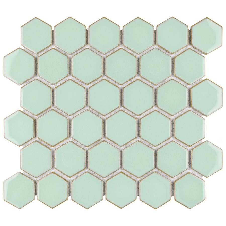 SomerTile - Hudson Due 2" Hex Mosaic - Light Green