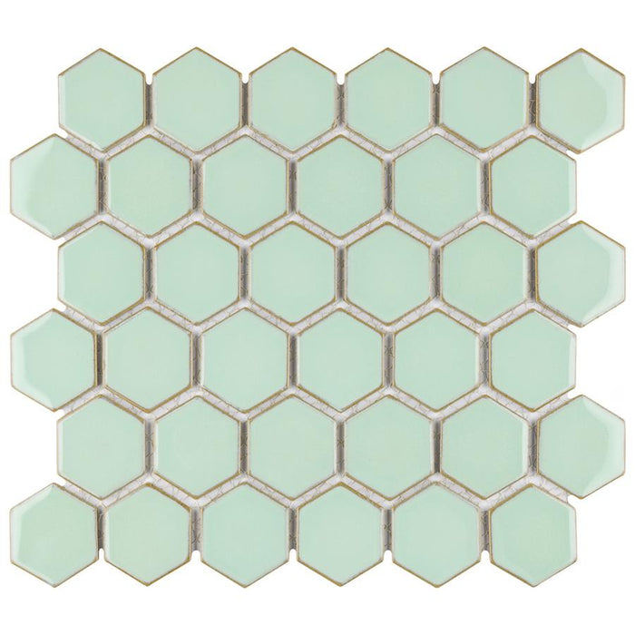 SomerTile - Hudson Due 2" Hex Mosaic - Light Green