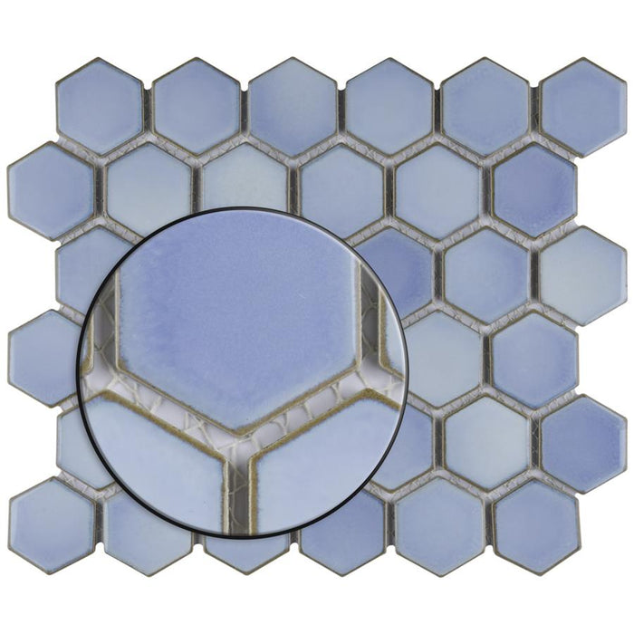 SomerTile - Hudson Due 2" Hex Mosaic - Frost Blue Close