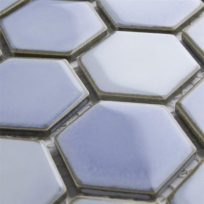 SomerTile - Hudson Due 2" Hex Mosaic - Frost Blue Close View