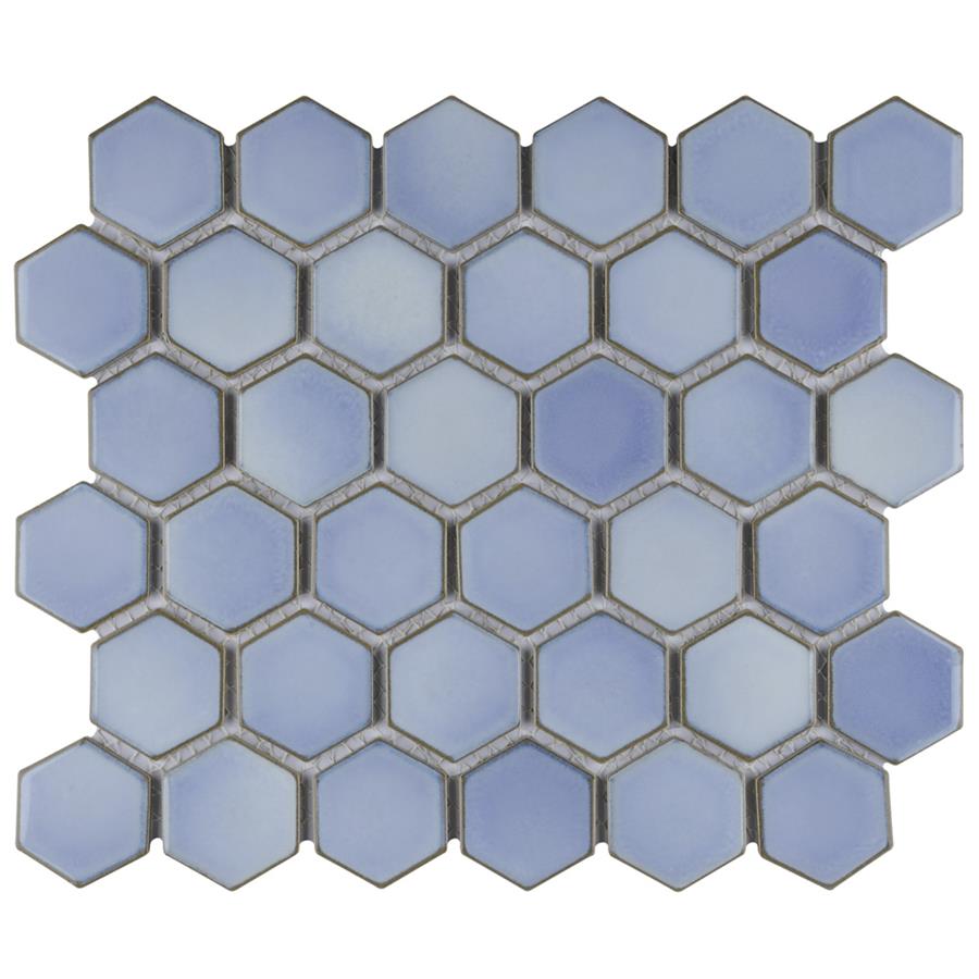 SomerTile - Hudson Due 2" Hex Mosaic - Frost Blue