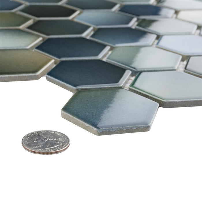 SomerTile - Hudson Due 2" Hex Mosaic - Atlantis Close