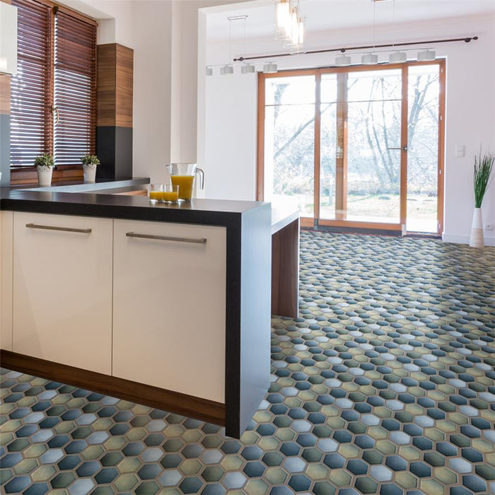 SomerTile - Hudson Due 2" Hex Mosaic - Atlantis Installed